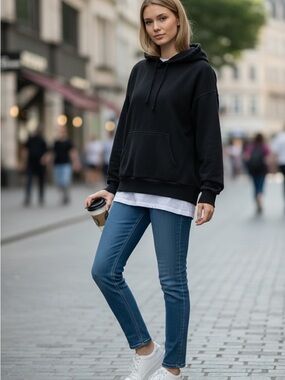 Trendy Queen XS Women's Black Hoodie - Casual Pullover Sweatshirt